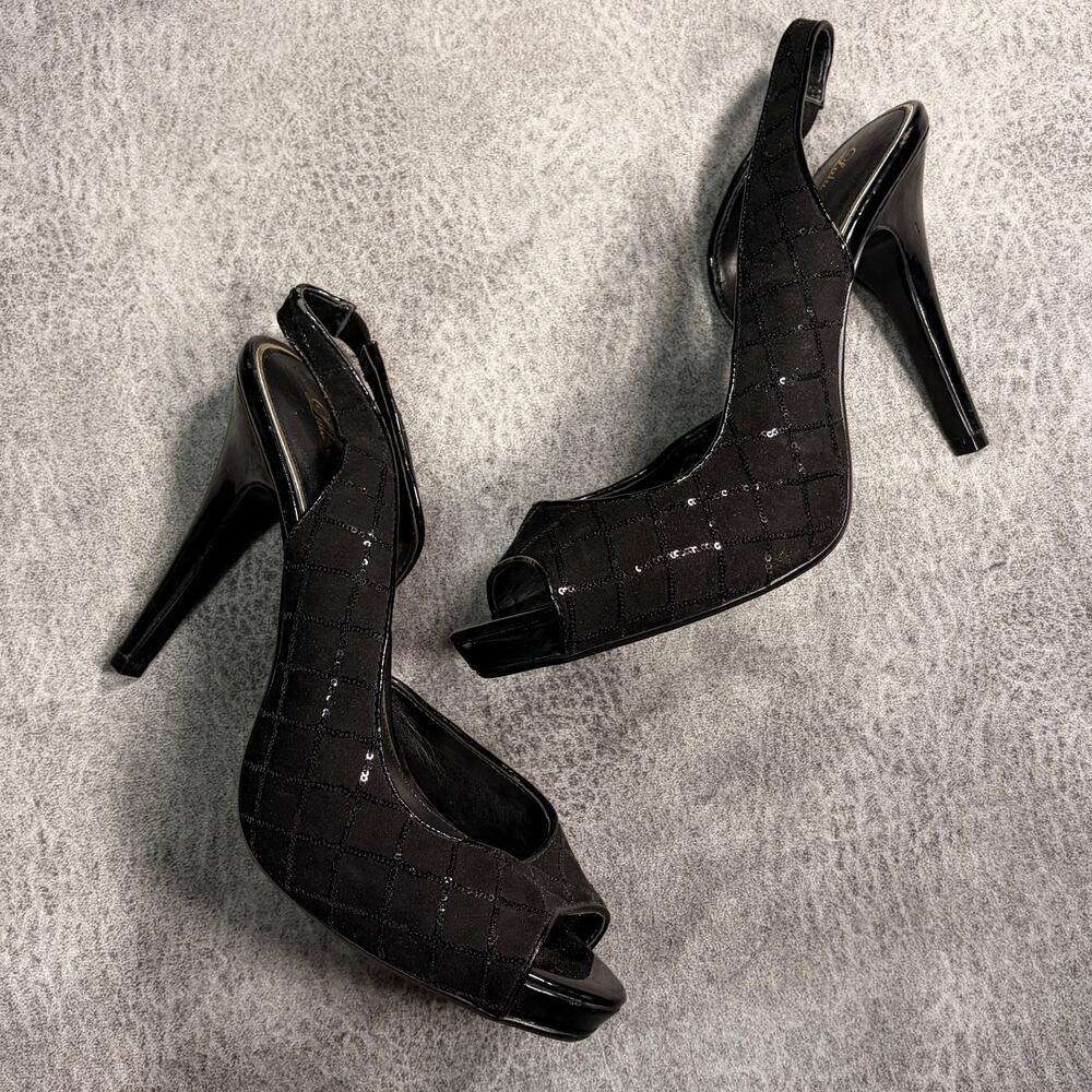 Vintage Sequin Black Slingback Heels